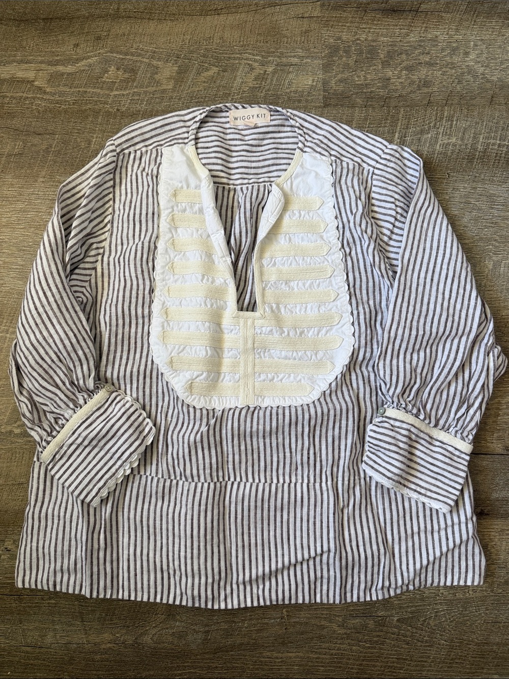 Wiggy Kit Striped Bib Linen Blouse Size Small